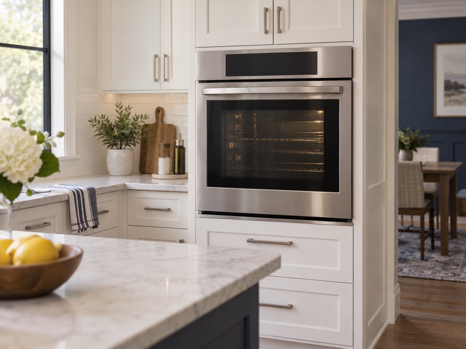 Built-in wall oven in a residential kitchen